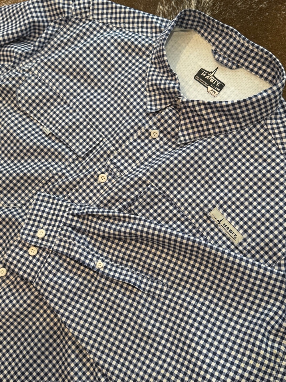 Habit Fishing Shirt Men’s 2XL Navy White Check Long Sleeve